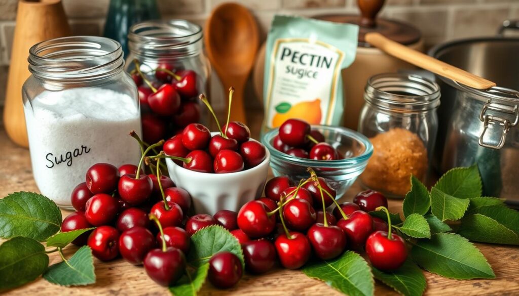 Cherry Jelly Ingredients and Tools