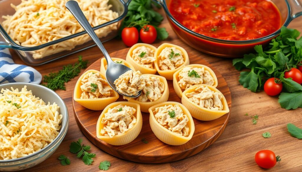 Chicken Stuffed Shells Assembly Process