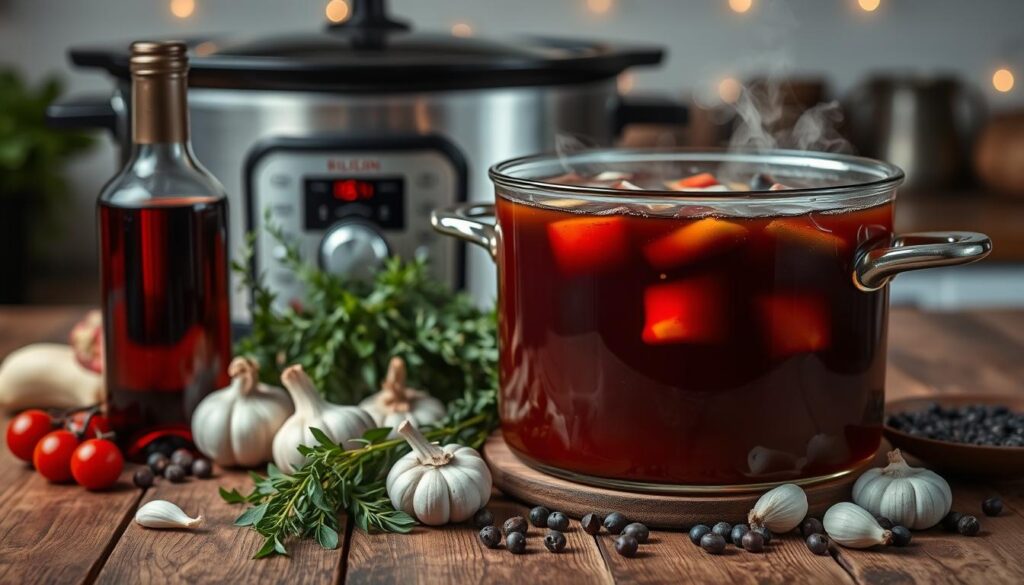 Wine and Stock for Slow Cooker Beef Arm Roast