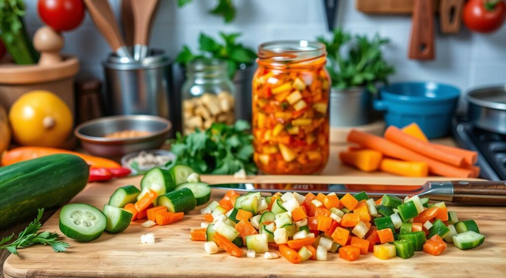 Chopping vegetables for chow chow relish