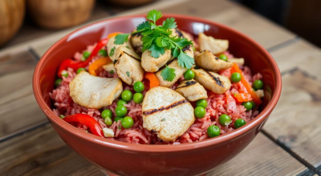 Red Rice with Vegetables and Proteins